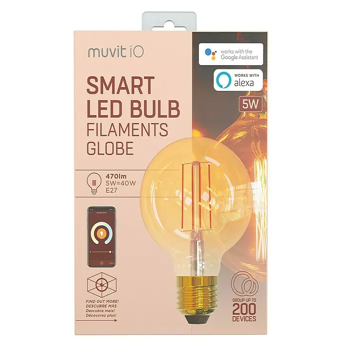 Muvit Bombilla LED inteligente Filamento globo pequeña - E27, 470 lm