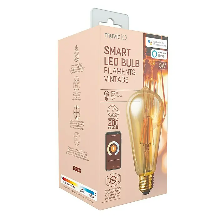 Muvit Bombilla LED inteligente Filamentos Edison - E27, 5,5 W, 470 lm