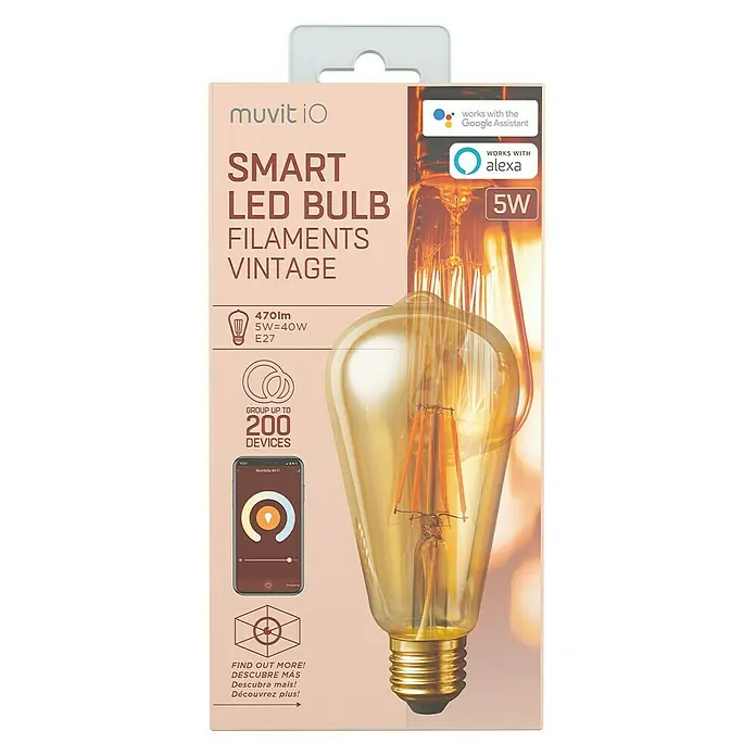 Muvit Bombilla LED inteligente Filamentos Edison - E27, 5,5 W, 470 lm