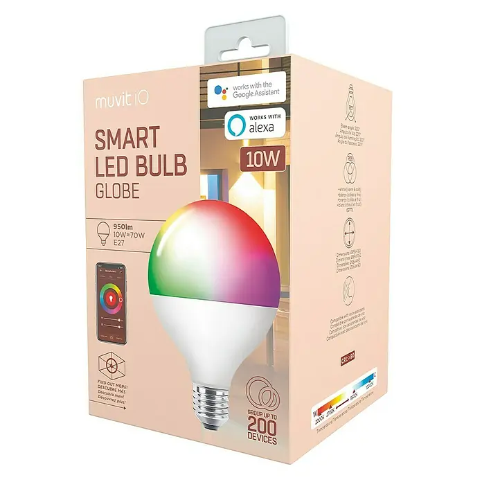 Muvit Bombilla LED inteligente Globo - E27, 10 W, 950 lm