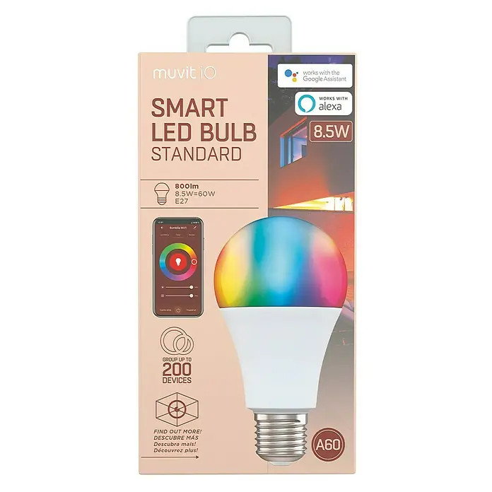 Muvit Bombilla LED inteligente - E27, 8,5 W, A60, 800 lm