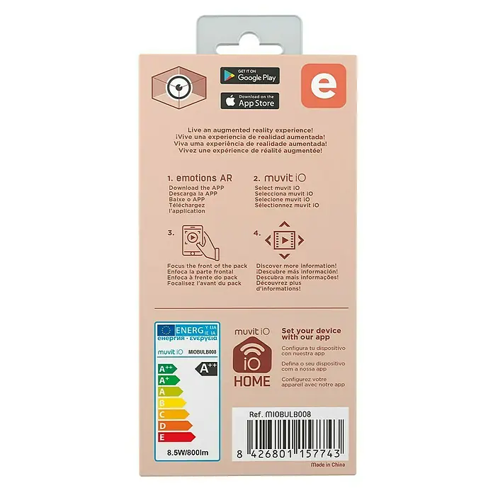 Muvit Bombilla LED inteligente - E27, 8,5 W, A60, 800 lm