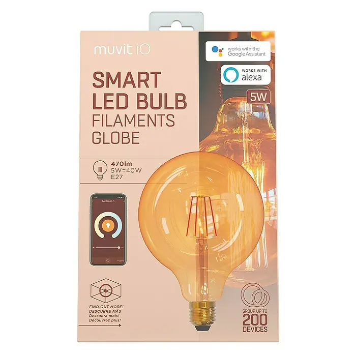 Muvit Bombilla LED inteligente Filamento globo grande - E27, 480 lm