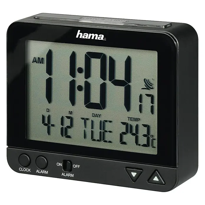 Hama Funkwecker RC 550 - Digitales Display, Batteriebetrieben, Schwarz, 9,5 x 2,5 x 8 cm - Vorderansicht