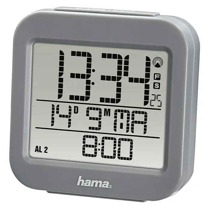Hama Funkwecker RC 130 - Digitales Display, Batteriebetrieben, Grau, 7,8 x 3 x 7,8 cm - Vorderansicht