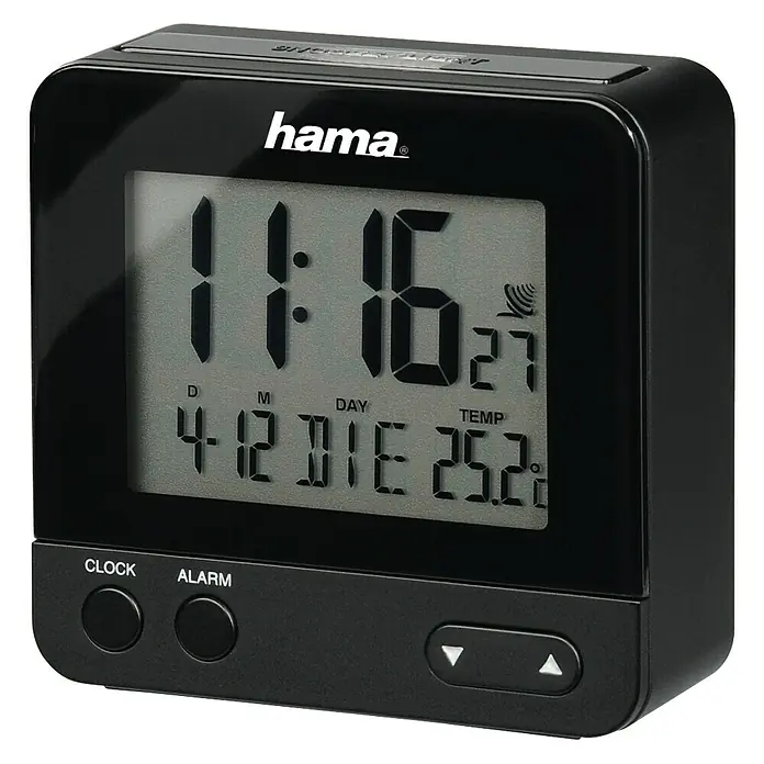Hama Funkwecker RC 540 - Digitales Display, Batteriebetrieben, Schwarz, 6,5 x 2,2 x 6 cm - Vorderansicht
