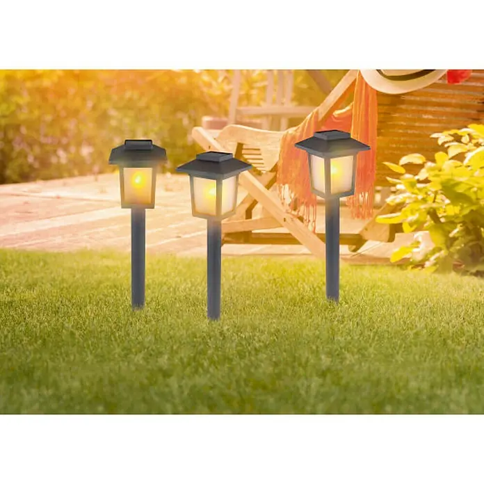Globo Solarna ukrasna LED svjetiljka - Crne boje, D x Š x V: 8 x 8 x 37 cm, 3 Kom.