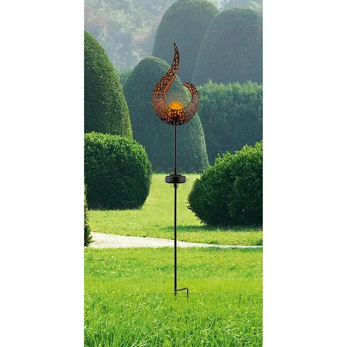 Globo LED-Solar-Dekoleuchte Flamme - Schwarz, Orange, L x B x H: 16,5 x 6,5 x 90 cm