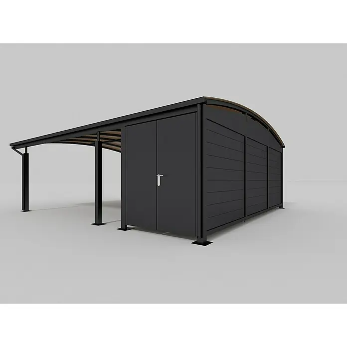 Abson Calux Gerätehaus für Doppelcarport - L x B x H: 565 x 180 x 220 cm, Wandstärke: 19 mm - Rechte Seitenansicht