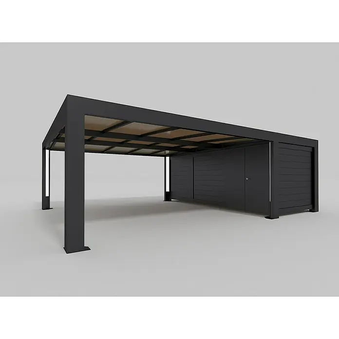 Abson Cubus Gerätehaus - L x B x H: 580 x 230 x 270 cm, Wandstärke: 19 mm, Passend für: Abson Cubus Doppelcarport - Linke Seitenansicht
