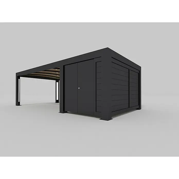 Abson Cubus Gerätehaus - L x B x H: 370 x 230 x 270 cm, Wandstärke: 19 mm, Passend für: Abson Cubus Carport - Rechte Seitenansicht