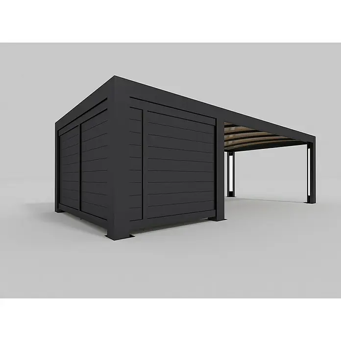 Abson Cubus Gerätehaus - L x B x H: 370 x 230 x 270 cm, Wandstärke: 19 mm, Passend für: Abson Cubus Carport - Linke Seitenansicht