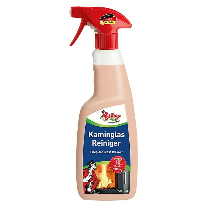 Poliboy Kamin- & Ofenglasreiniger - 500 ml, Flasche mit Sprühkopf - Vorderansicht