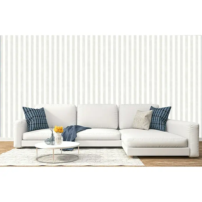 Papel pintado Raya - Beige/Blanco, 10 x 0,53 m