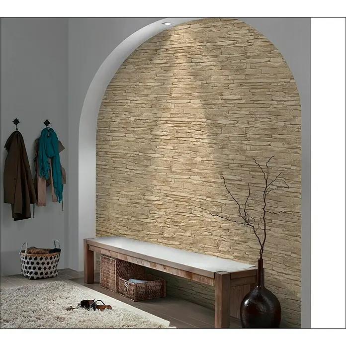my look Nature Vliestapete - Beige, Steinoptik, 10,05 x 0,53 m