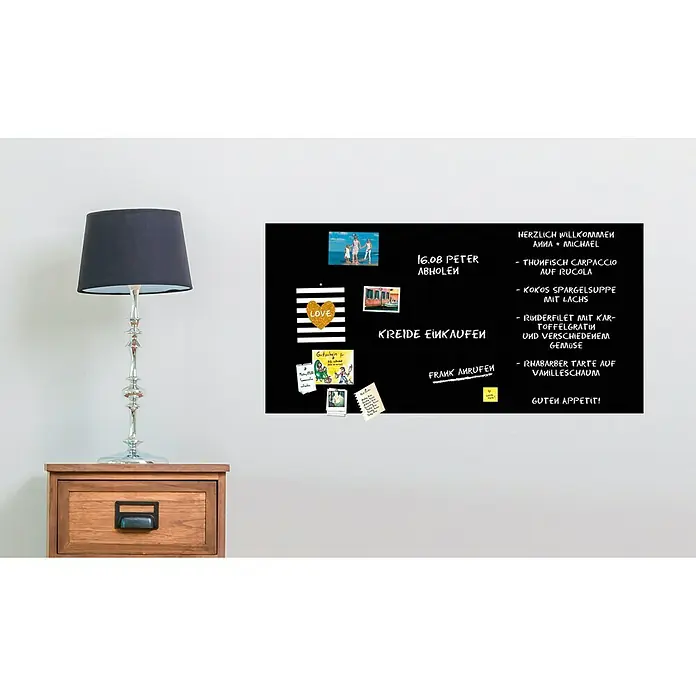 Magnetische Tafelfolie - Schwarz, 100 x 50 cm, Inkl. 3 Magnete und 3 Stück Kreide