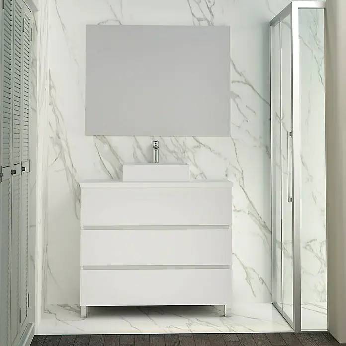 Mueble de lavabo Colours - 46 x 100 x 83 cm, Blanco seda, Mate