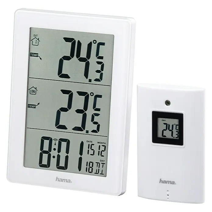 Hama Wetterstation EWS-3000 - Digital, Batteriebetrieben, Weiß, 15,5 x 5,5 x 11 cm - Vorderansicht