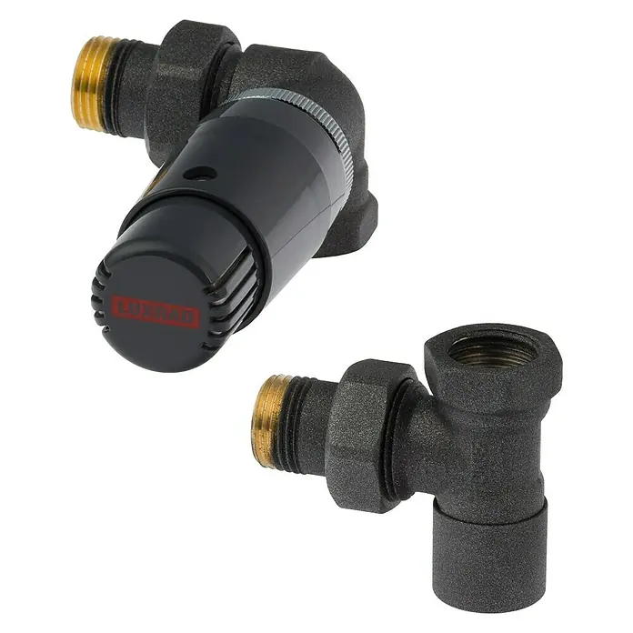 Thermostatventil-Set - ½″, Winkeleck Rechts, Graphit