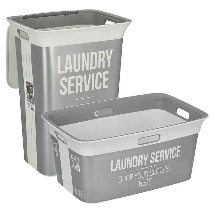 KIS Chic Wäschebox - L x B x H: 44 x 35 x 61 cm, Grau/Weiß - Linke Seitenansicht