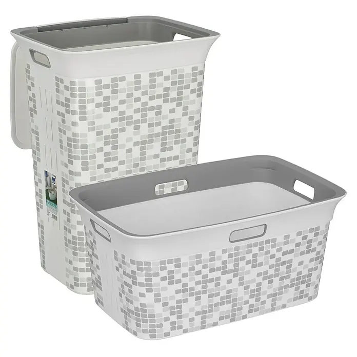 KIS Chic Wäschekorb Mosaic - L x B x H: 39 x 59 x 27 cm, Grau - Linke Seitenansicht