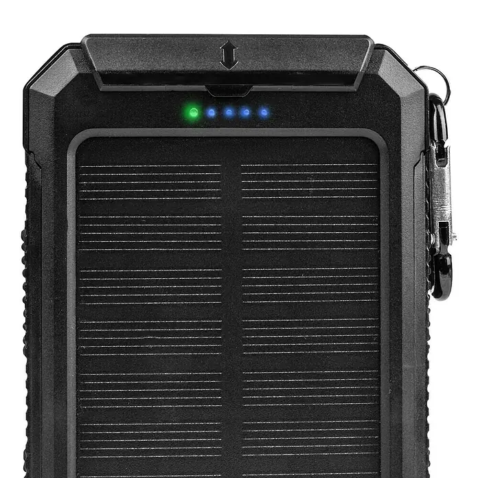 Calima Solar-Powerbank - Kapazität: 10.000 mAh, Geeignet für: Smartphones, 4 LED-Indikatoren - Vorderansicht