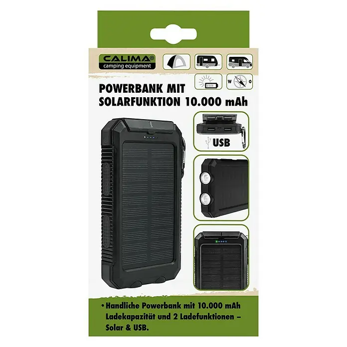 Calima Solar-Powerbank - Kapazität: 10.000 mAh, Geeignet für: Smartphones, 4 LED-Indikatoren
