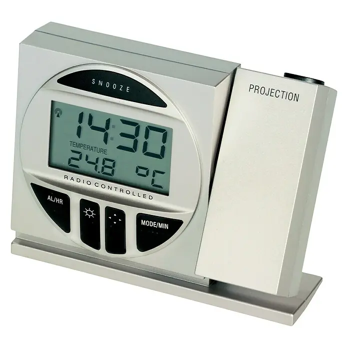 TFA Dostmann Funkwecker - Digitales Display, Netzbetrieben, Silber - Vorderansicht