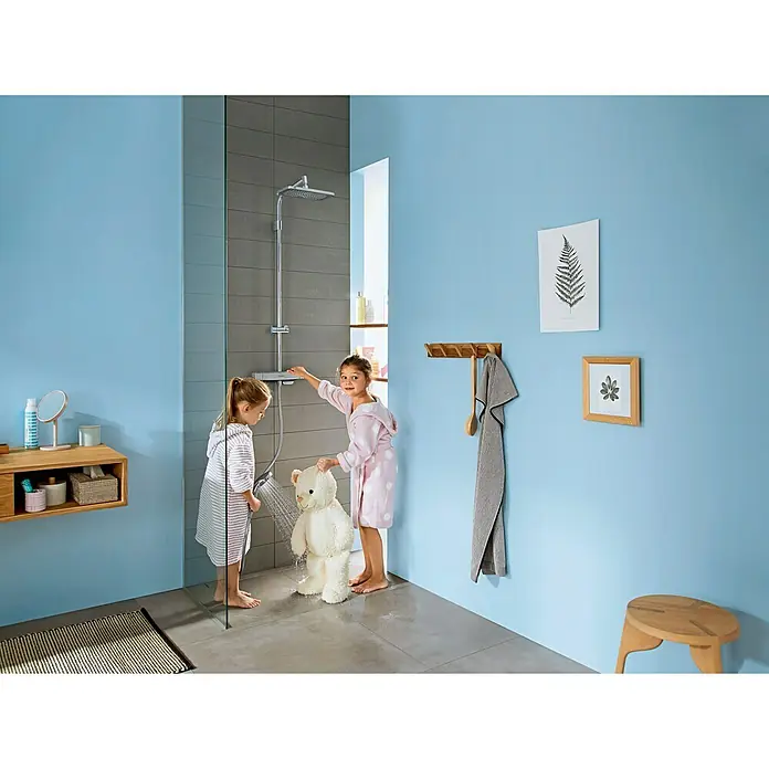 Hansgrohe Croma E Duschsystem Showerpipe 280 1jet Varia - Mit Thermostatarmatur, Lochabstand: 80 cm - 90 cm, Anzahl Strahlarten: 4 Stk., Chrom