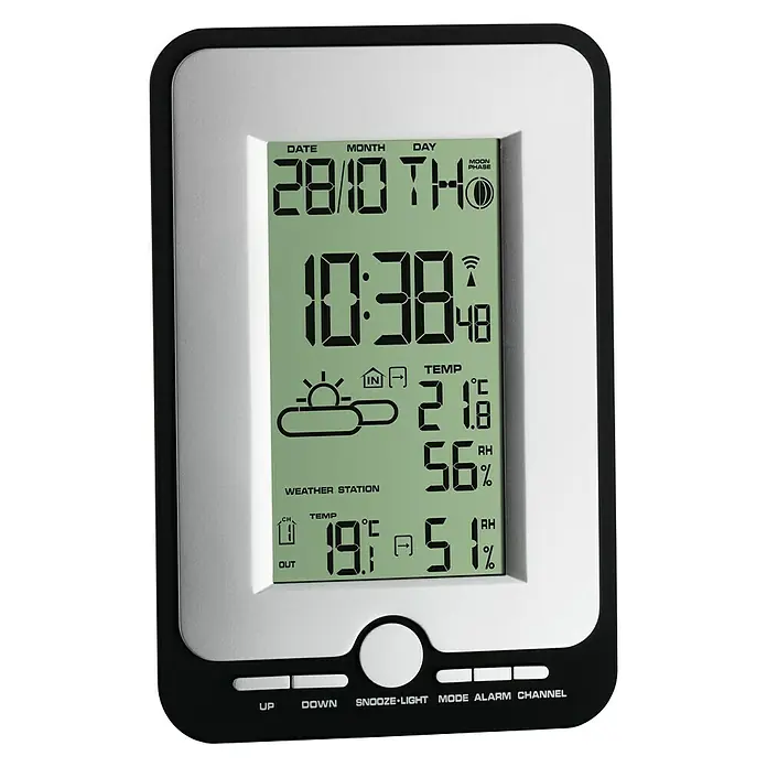 TFA Dostmann Weerstation - Weergave: Digitaal, Werkt op batterijen, Grijs, Zwart, 11,8 x 2,9 x 18 cm - Vooraanzicht