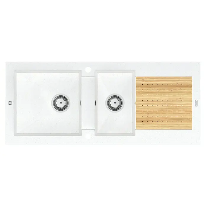 Carea Einbauspüle Eole - 118 x 50 cm, Warmluft-Trocknungsgebläse, CAREAlith®, Weiß - Ansicht von oben