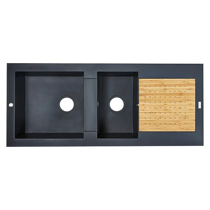 Carea Einbauspüle Eole - 118 x 50 cm, Warmluft-Trocknungsgebläse, CAREAlith®, Schwarz - Ansicht von oben