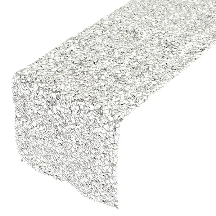 Dekostoff Sparkling - Silber, 250 x 30 cm, 100 % Polyester - Ansicht von oben