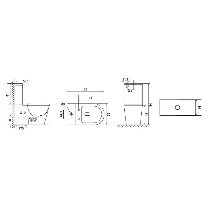 Camargue Pack de WC Praga - Sin borde de descarga, Salida dual, Blanco