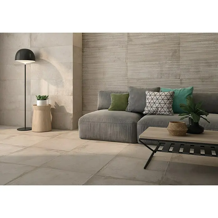 Pavimento porcelánico Origin - 60 x 60 cm, Arena, Rectificado, Efecto cemento