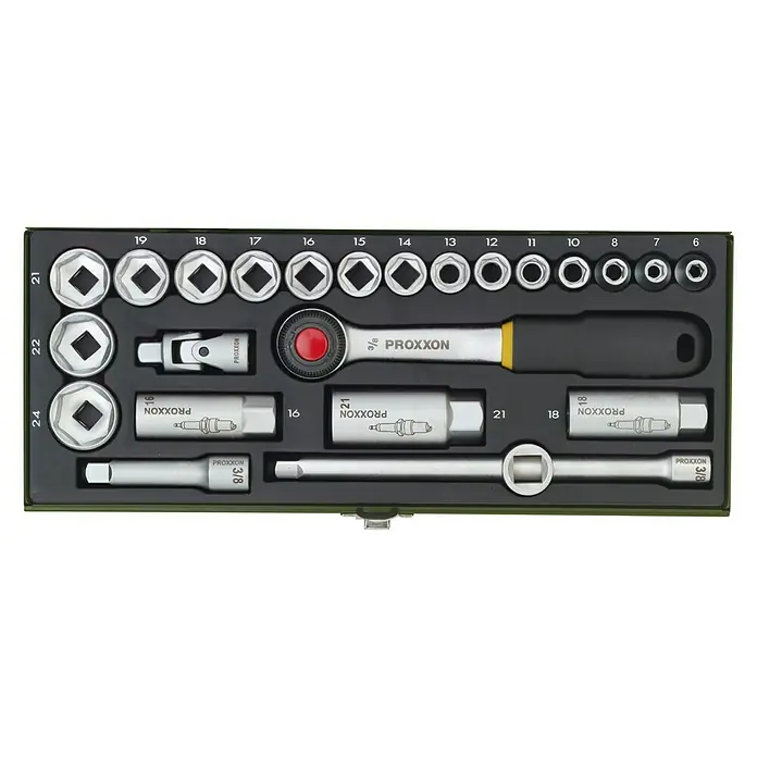 Proxxon Industrial Steckschlüssel-Satz - ⅜″ Vierkant, 24 -tlg. - Ansicht von oben