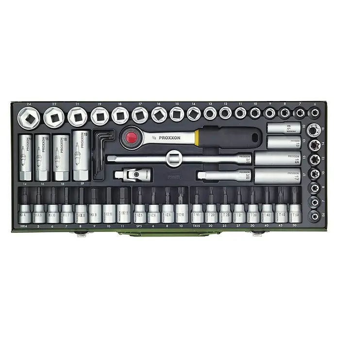 Proxxon Industrial Steckschlüssel-Satz - ⅜″ Vierkant, 65 -tlg. - Ansicht von oben
