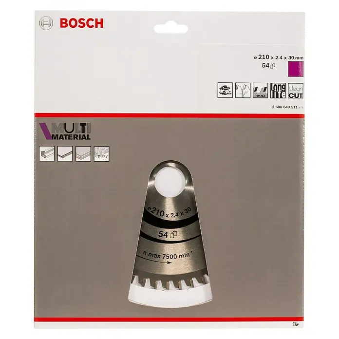 Bosch Kreissägeblatt Multi Material - Durchmesser: 210 mm, Bohrung: 30 mm, 54 Zähne - Vorderansicht