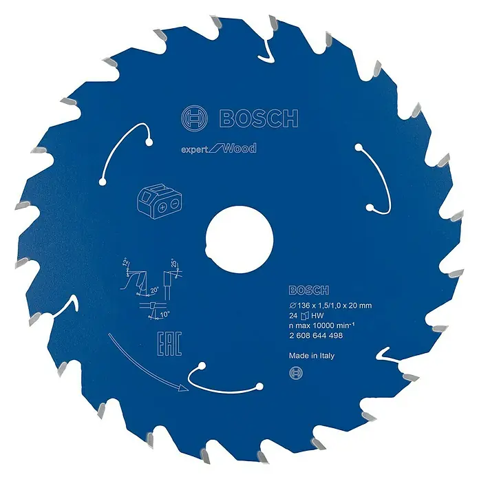 Bosch Kreissägeblatt Expert for Wood - Durchmesser: 136 mm, Bohrung: 20 mm, 24 Zähne - Vorderansicht