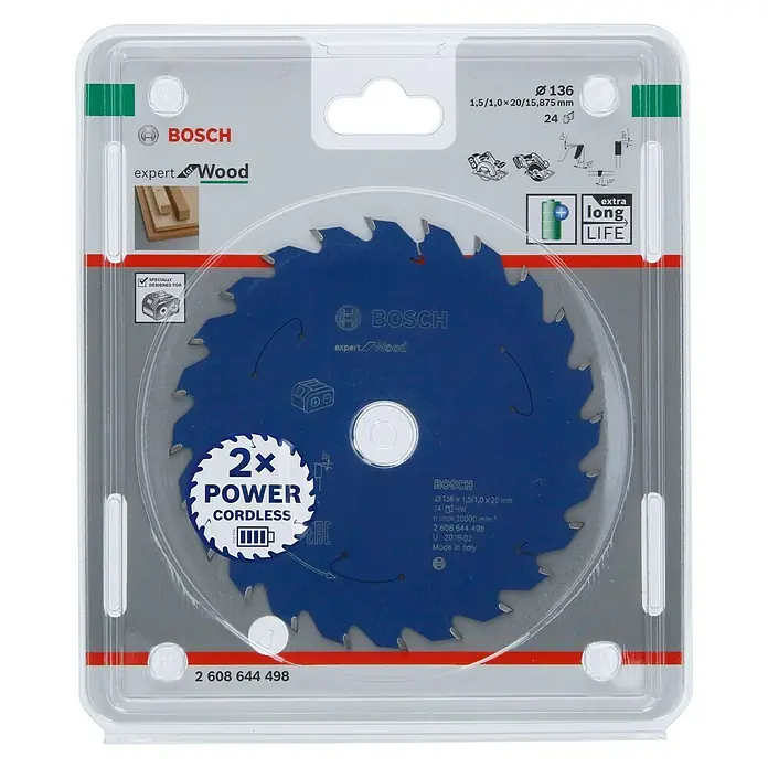 Bosch Kreissägeblatt Expert for Wood - Durchmesser: 136 mm, Bohrung: 20 mm, 24 Zähne - Vorderansicht