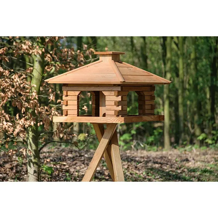 Dobar Vogelfutter Blockhaus Rustikal - 50 x 50 x 38 cm, Hellbraun, Holz - Stimmungsaufnahme