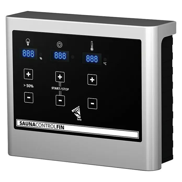 Karibu Elementsauna Ystad - Mit 9 kW Saunaofen mit externer Steuerung, Ohne Dachkranz, Material Tür: Ganzglas Bronze, 231 x 231 x 198 cm