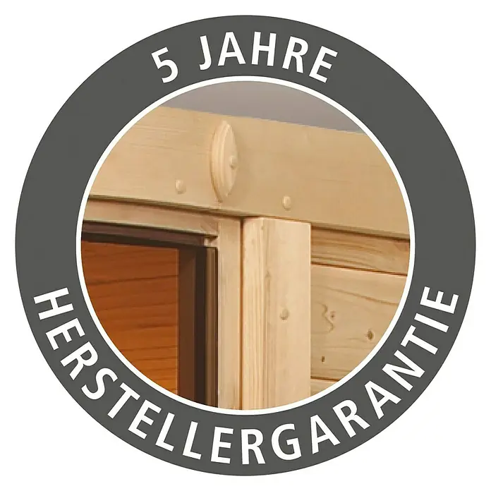 Karibu Massivholzsauna Jella - Mit 3,6 kW Saunaofen mit integrierter Steuerung, Ohne Dachkranz, Material Tür: Ganzglas Bronze, 145 x 195 x 187 cm