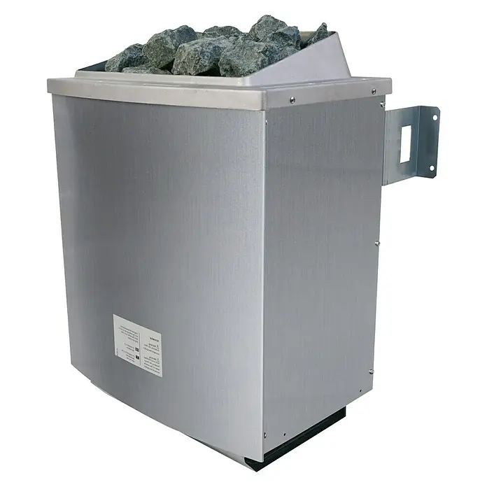 Karibu Massivholzsauna Svea - Mit 4,5 kW Saunaofen mit externer Steuerung, Ohne Dachkranz, Material Tür: Ganzglas Bronze, 146 x 196 x 198 cm