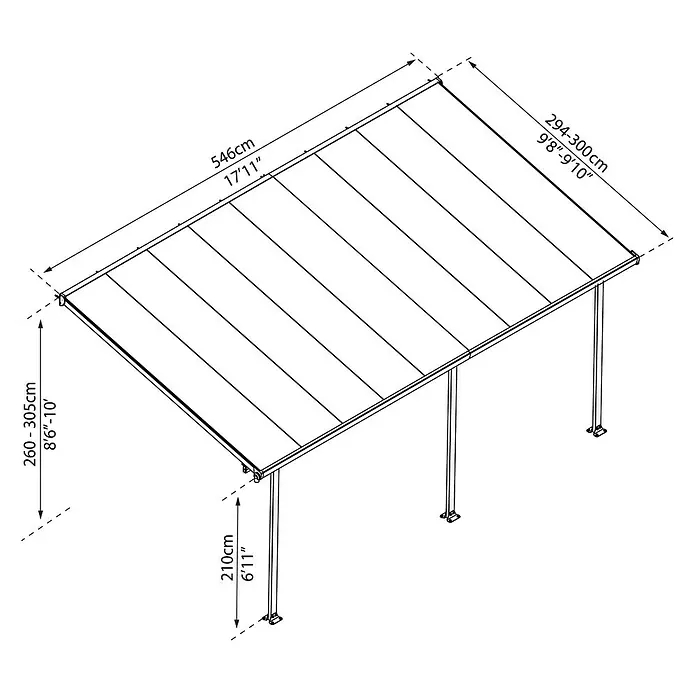 Terrassenüberdachung Tuscany LED - Tiefe: 3 m, B x H: 5,46 x 2,1 m, Weiß