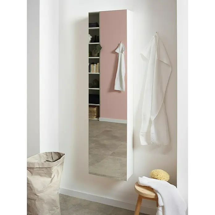 Riva Spiegel-Hochschrank Andy - 36 x 16,5 x 155 cm, 1 Kristallglas-Spiegeltür, Weiß, Glänzend - Vorderansicht