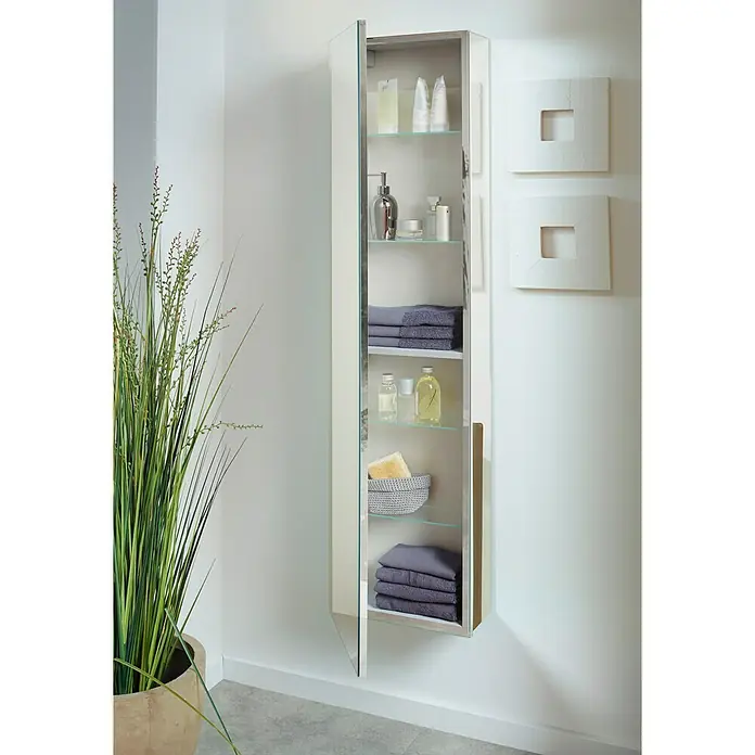 Camargue Spiegel-Hochschrank Kubik - 36 x 16,5 x 155 cm, 1 Kristallglas-Spiegeltür, Spiegeleffekt - Vorderansicht