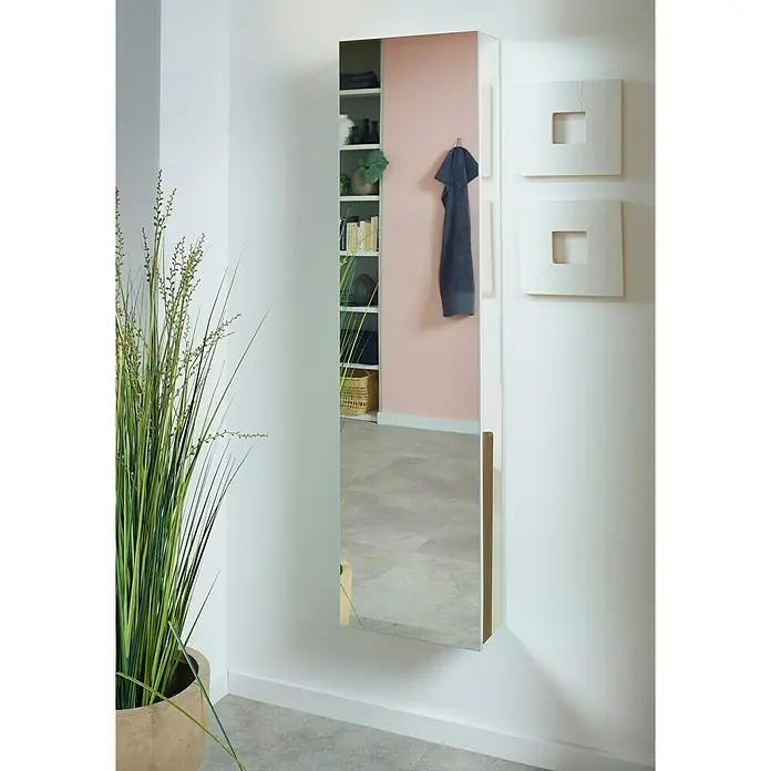 Camargue Spiegel-Hochschrank Kubik - 36 x 16,5 x 155 cm, 1 Kristallglas-Spiegeltür, Spiegeleffekt - Vorderansicht