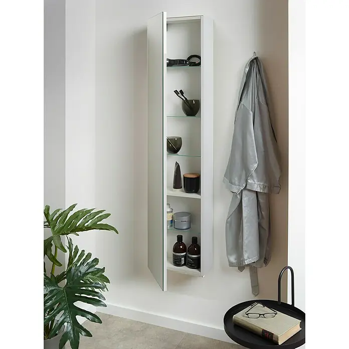 Camargue Spiegel-Hochschrank Orion - 31 x 16,5 x 147 cm, 1 Kristallglas-Spiegeltür, Weiß, Glänzend - Vorderansicht