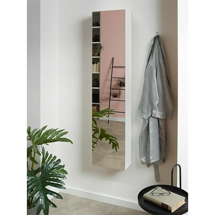 Camargue Spiegel-Hochschrank Orion - 31 x 16,5 x 147 cm, 1 Kristallglas-Spiegeltür, Weiß, Glänzend - Vorderansicht